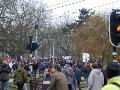 demonstrators marching away from the leidseplein