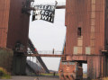 Banner hanging from the conveyor belt building