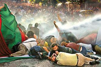 Charging with water cannons