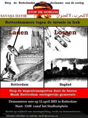 Poster voor demonstratie Rotterdam 12 april 2003