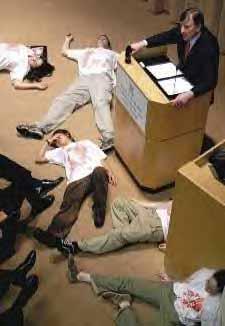 Die-In during Douglas Daft speech at Yale, March 31, 2004