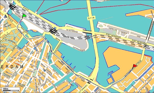 groen is A'dam CS, rood is Kattenburg