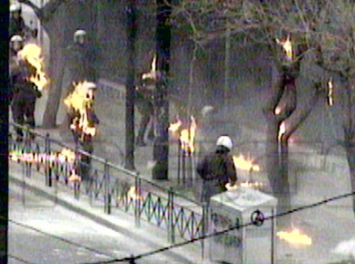 molotov cocktails were throwm on police in Athens