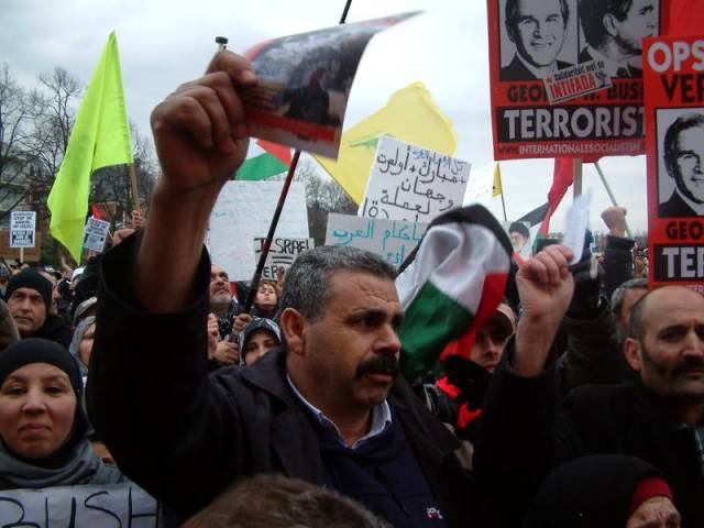 Man at front of crowd