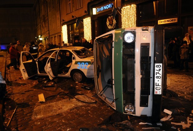 police van overturned (old type)