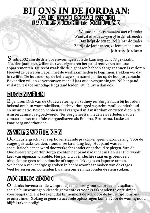 Flyer ontruiming Lauriergracht 73_tekst