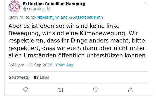 Aber es ist eben so: wir sind keine linke Bewegung, wir sind eine Klimabewegung.